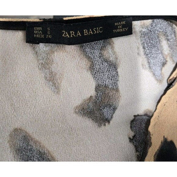Zara Shirt Brown Leopard Cheetah Tank Print Mesh Side Buttons Round Neck Small S - Picture 7 of 7